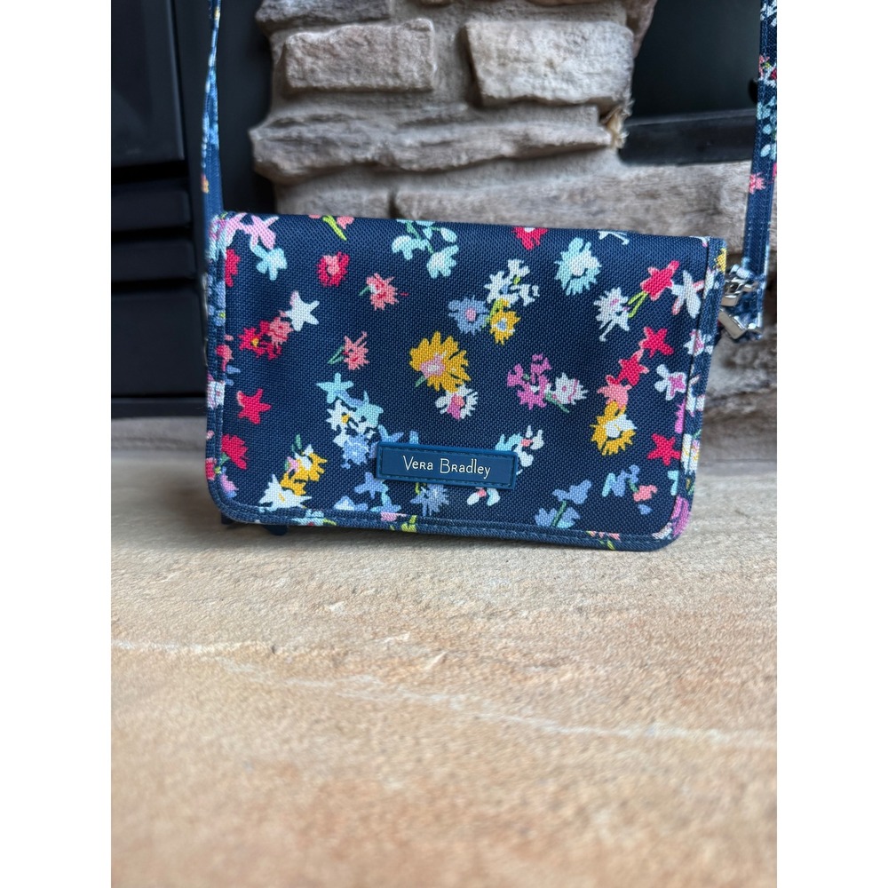 Vera Bradley Scattered Wildflowers RFID All in‎ One Crossbody Wallet Bag Blue